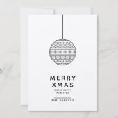 Carte de Noël joyeuse avec boule de Noël noir et b (Devant)