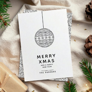 Carte de Noël joyeuse avec boule de Noël noir et b