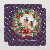 Carte de Noël Joyeuse avec couronne violette (Devant / Derrière)