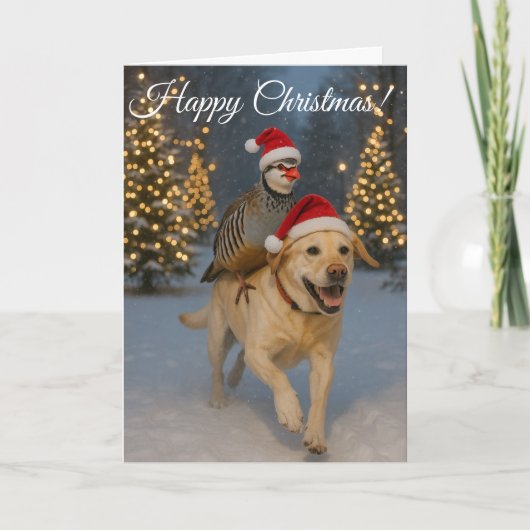 Carte de Noël joyeuse avec Labrador jaune et Perdr (Devant)