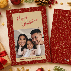 Carte de Noël joyeuse avec photo de famille en gri