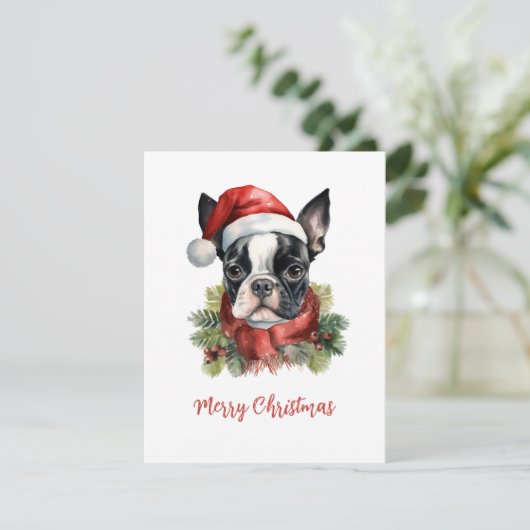 Carte de Noël Joyeuse Boston Terrier (Debout devant)