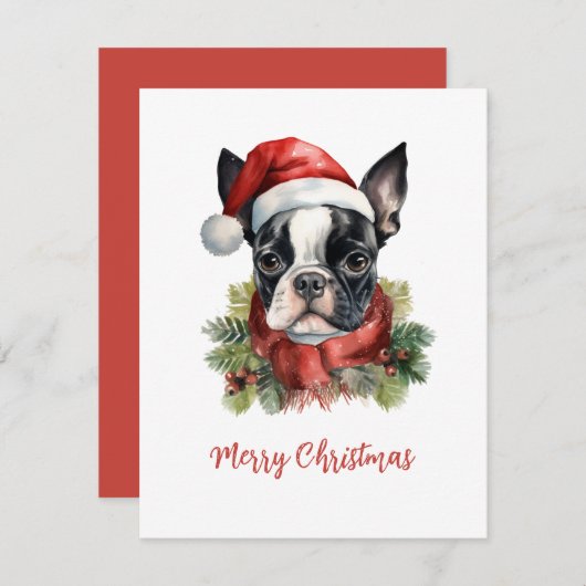 Carte de Noël Joyeuse Boston Terrier (Devant / Derrière)
