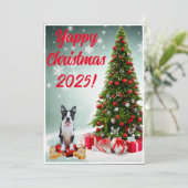 Carte de Noël Joyeuse Boston Terrier personnalisab (Debout devant)