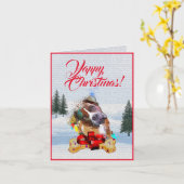 Carte de Noël Joyeuse de chien Pittie (Fleur jaune)