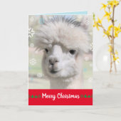 Carte de Noël joyeuse de l'alpaca enneigé (Fleur jaune)
