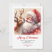 Carte de Noël joyeuse de Santa et Rudolph paisible (Devant)