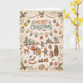 Carte de Noël joyeuse des Animaux de la Forêt (Fleur jaune)