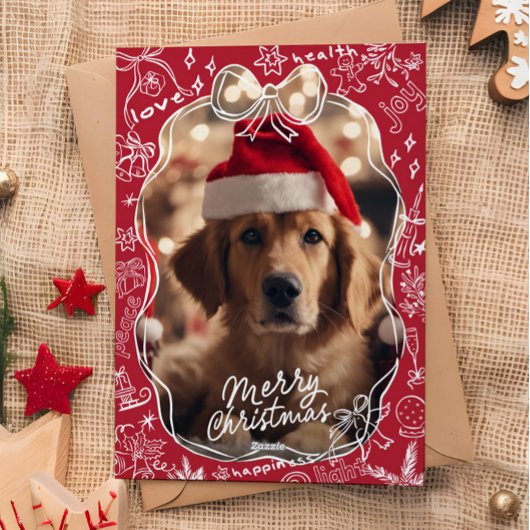 Carte de Noël Joyeuse dessinée à la main rouge