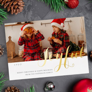 Carte de Noël Joyeuse Famille Photo Script Moderne