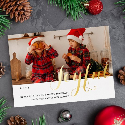 Carte de Noël Joyeuse Famille Photo Script Moderne