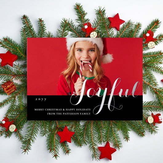Carte de Noël Joyeuse Famille Photo Script Moderne