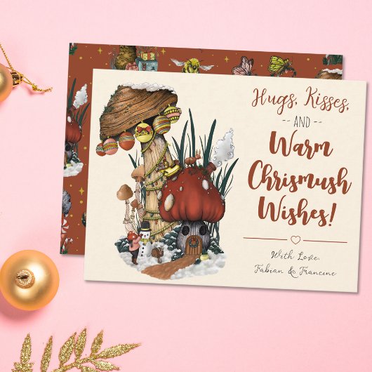 Carte de Noël Joyeuse Maison de Champignon Rouge M