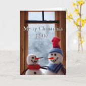 Carte de Noël Joyeuse Papa et Fils Neige Mignonne (Fleur jaune)