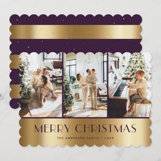 Carte de Noël Joyeuse photo Purple Gold (Devant / Derrière)