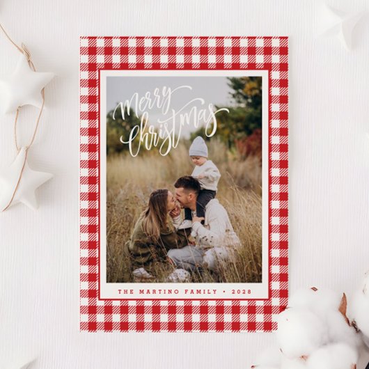 Carte de Noël Joyeuse photo Red Plaid