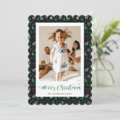 Carte de Noël Joyeuse photo verte en noir (Debout devant)