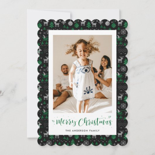 Carte de Noël Joyeuse photo verte en noir (Devant)