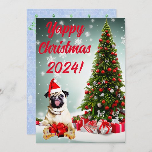 Carte de Noël Joyeuse pour chien de Carlin Funny p (Devant / Derrière)