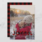 Carte de Noël Joyeuse Red Buffalo Plaid Photo (Devant / Derrière)