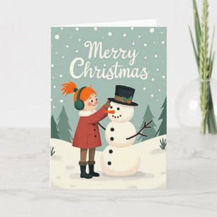 Carte de Noël Joyeuse Sculpture de Neige