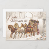 Carte de Noël Joyeuse vintage Cheval Carriage neig (Devant / Derrière)
