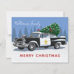Carte de Noël Joyeuse voiture de la police Vintage