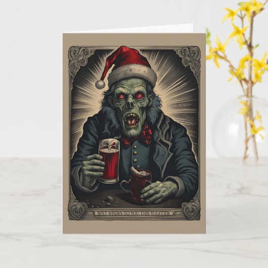 Carte de Noël Joyeuse Zombie (Fleur jaune)