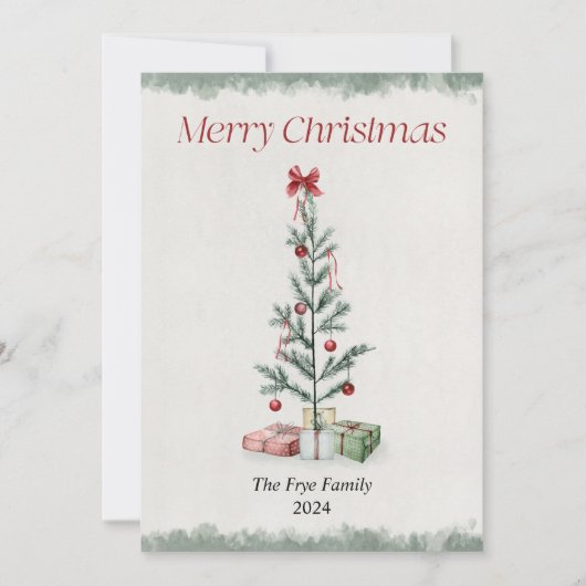 Carte de Noël Joyeux Arbre d'Aquarelle (Devant)