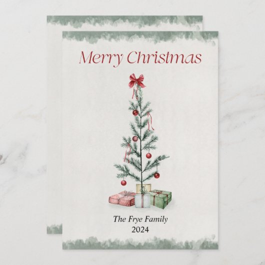 Carte de Noël Joyeux Arbre d'Aquarelle (Devant / Derrière)