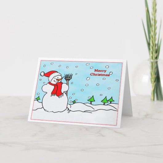 Carte de Noël joyeux avec bonhomme de neige (Devant)