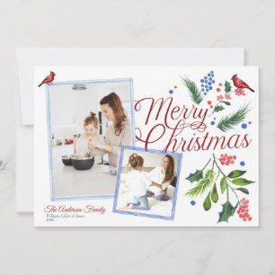 Carte de Noël joyeux avec deux photos à l'aquarell
