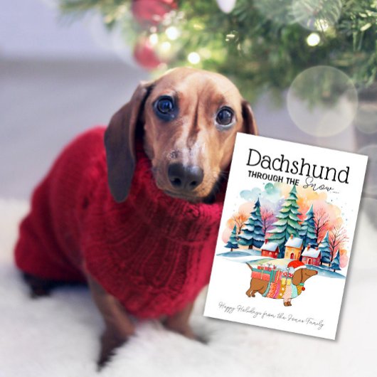 Carte de Noël Joyeux avec un Dachshund dans la nei