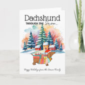 Carte de Noël Joyeux avec un Dachshund dans la nei (Devant)