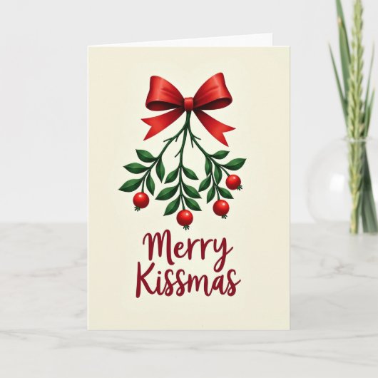 Carte de Noël Joyeux Baiser de Gui Luxuriante (Devant)