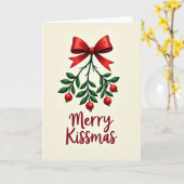 Carte de Noël Joyeux Baiser de Gui Luxuriante (Fleur jaune)