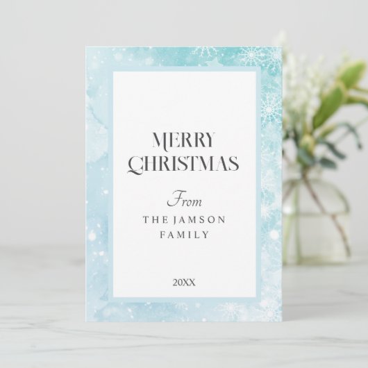 Carte de Noël Joyeux bleu Snowflake (Debout devant)