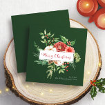 Carte de Noël Joyeux Botanique Vert<br><div class="desc">Célébrez la saison en beauté avec cette carte carré de la collection Red Holiday Watercolor Botanical Christmas Cards. Doté d'un élégant script "Joyeux Noël" contre un riche arrière - plan vert profond, encadré de fleurs rouges et vertes d'aquarelle, ce design saisit la beauté intemporelle et la chaleur des vacances. C’est...</div>