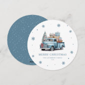 Carte de Noël Joyeux Camion bleu vintage (Devant / Derrière)