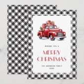 Carte de Noël Joyeux Camion Plaid Noir et Blanc (Devant / Derrière)