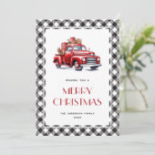 Carte de Noël Joyeux Camion Plaid Noir et Blanc (Debout devant)