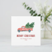 Carte de Noël Joyeux Camion Rouge Aquarelle (Debout devant)