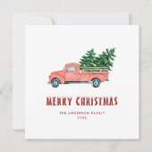 Carte de Noël Joyeux Camion Rouge Aquarelle (Devant)
