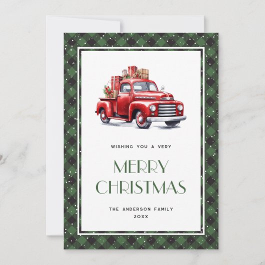 Carte de Noël Joyeux Camion Rouge Plaid Buffalo ve (Devant)