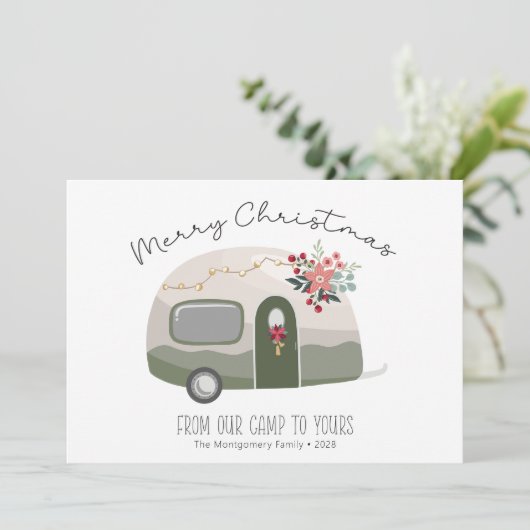 Carte de Noël Joyeux Camper Retro (Debout devant)