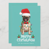 Carte de Noël joyeux chien Carlin (Devant / Derrière)