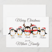 Carte de Noël Joyeux de la famille Penguin (Devant / Derrière)