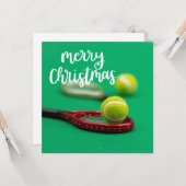 Carte de Noël Joyeux de tennis (Devant/Arrière en situation)