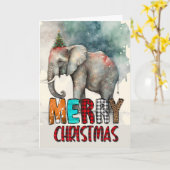 Carte de Noël Joyeux Éléphant Joyeux (Fleur jaune)
