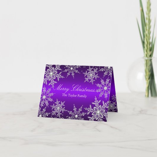 Carte de Noël Joyeux Flocon de neige violet (Devant)